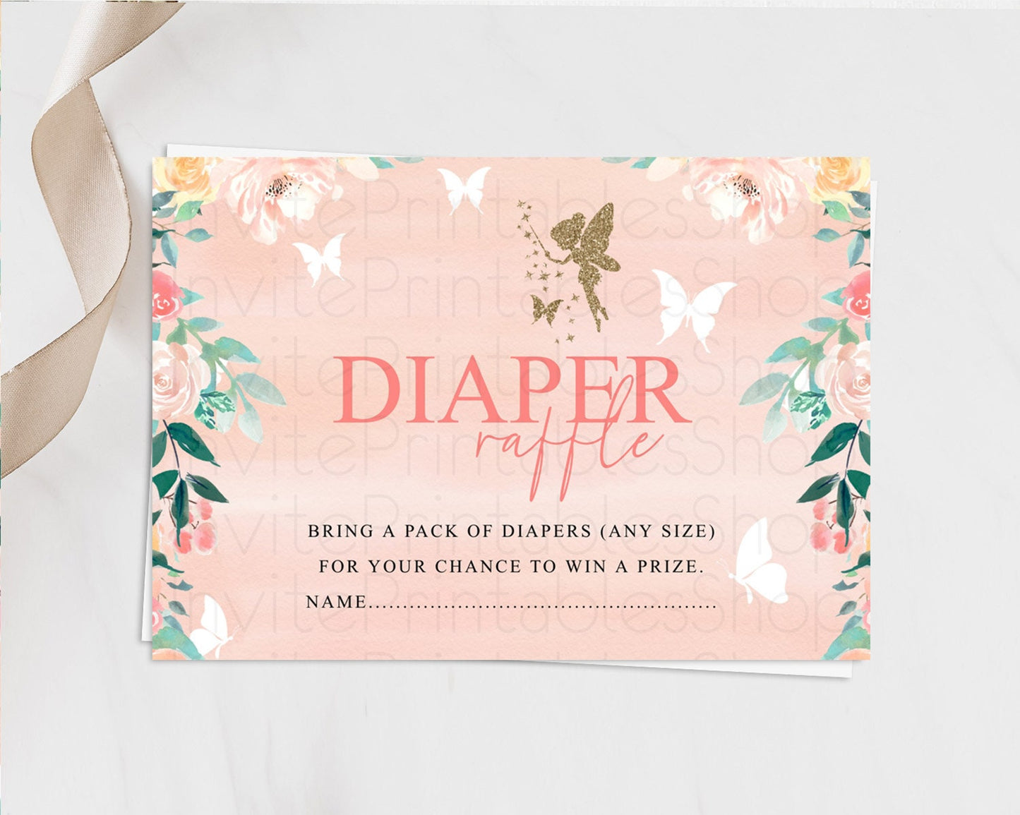 Fairy Diaper Raffle Card Fairy Diaper Insert Enchanted Garden Fairy Diaper Ticket Pastel Floral Butterfly Secret Garden Raffle Game D10792