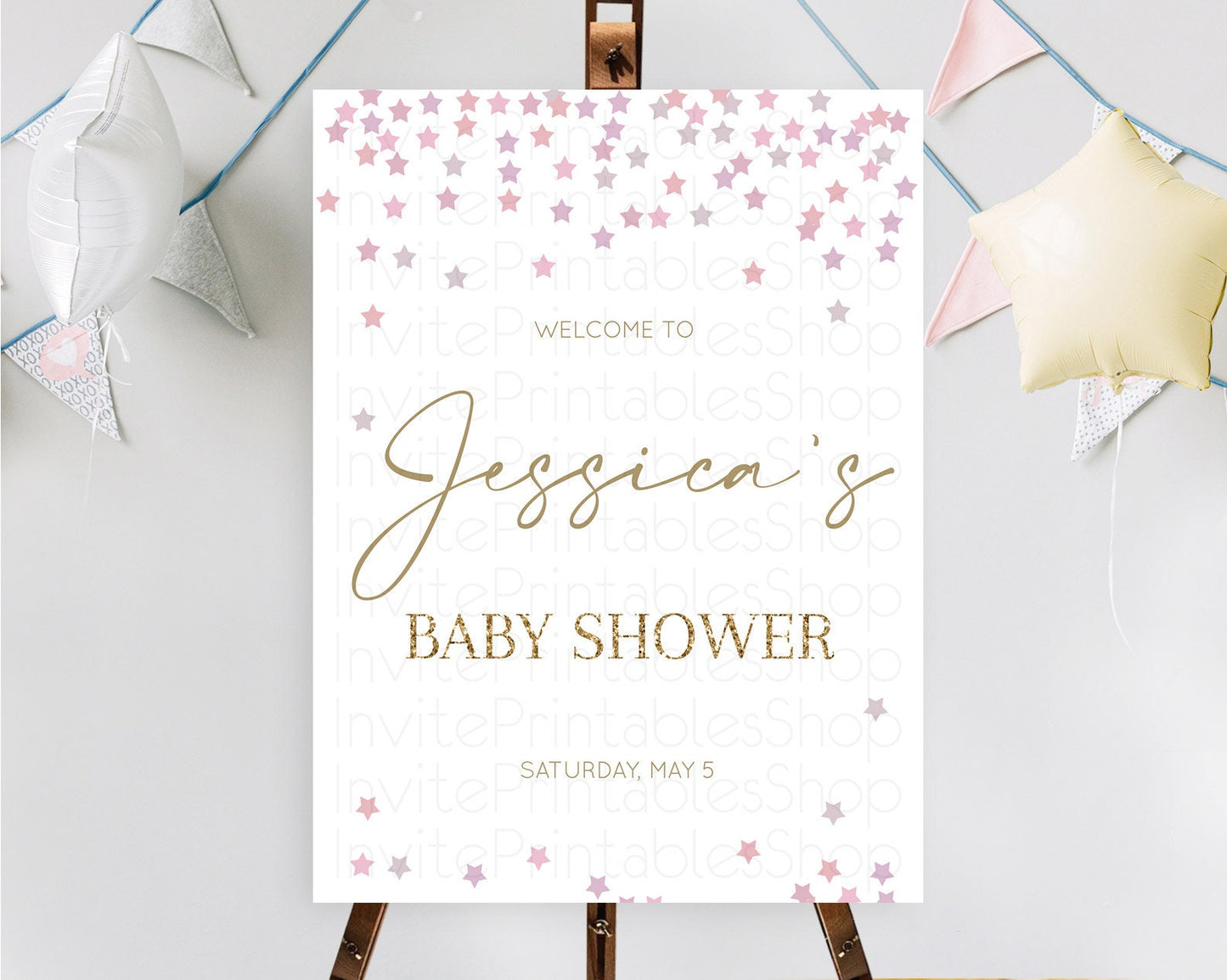 Star Baby Shower Welcome Board Pastel Stars Welcome Sign Shooting Star Rainbow Colorful Confetti Twinkle Little Star Welcome Sign D10344