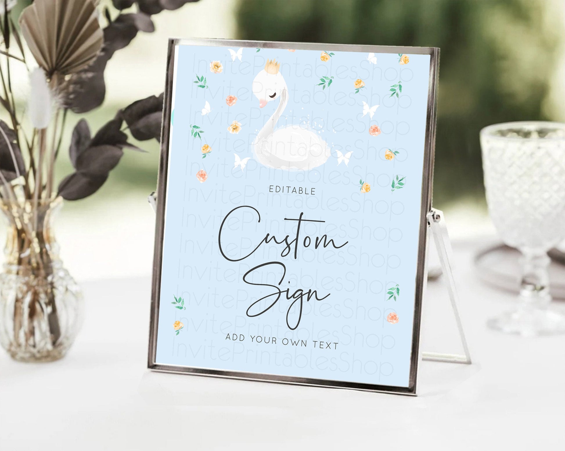 Editable Swan Table Sign Decor Swan Princess Ballet Party Enchanted Swan Lak