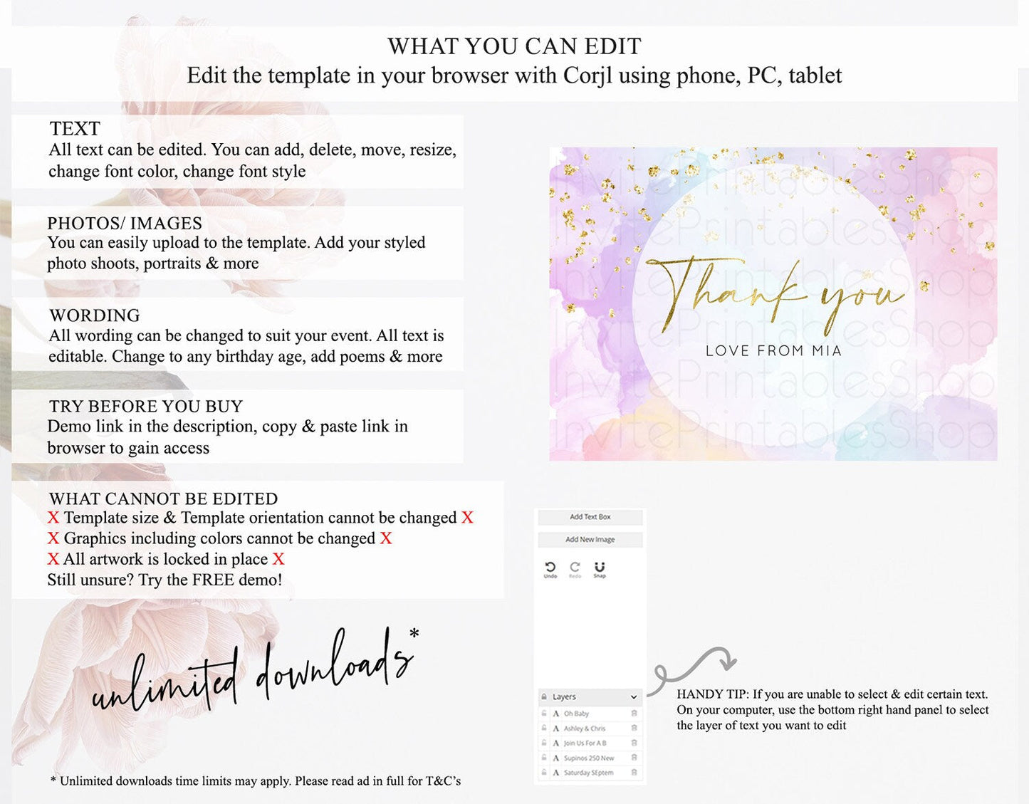 Pastel Thank You Rainbow Thank You Card Colorful Pastel Birthday Thank You Card Confetti Watercolor Pastel Teacher Thank You Cards D10623
