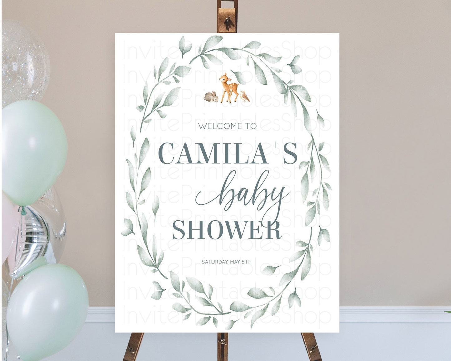 Fawn Baby Shower Welcome Sign Deer Welcome Board Floral Deer Welcome Poster Enchanted Forest Butterfly Pastel Floral Welcome Sign D10872