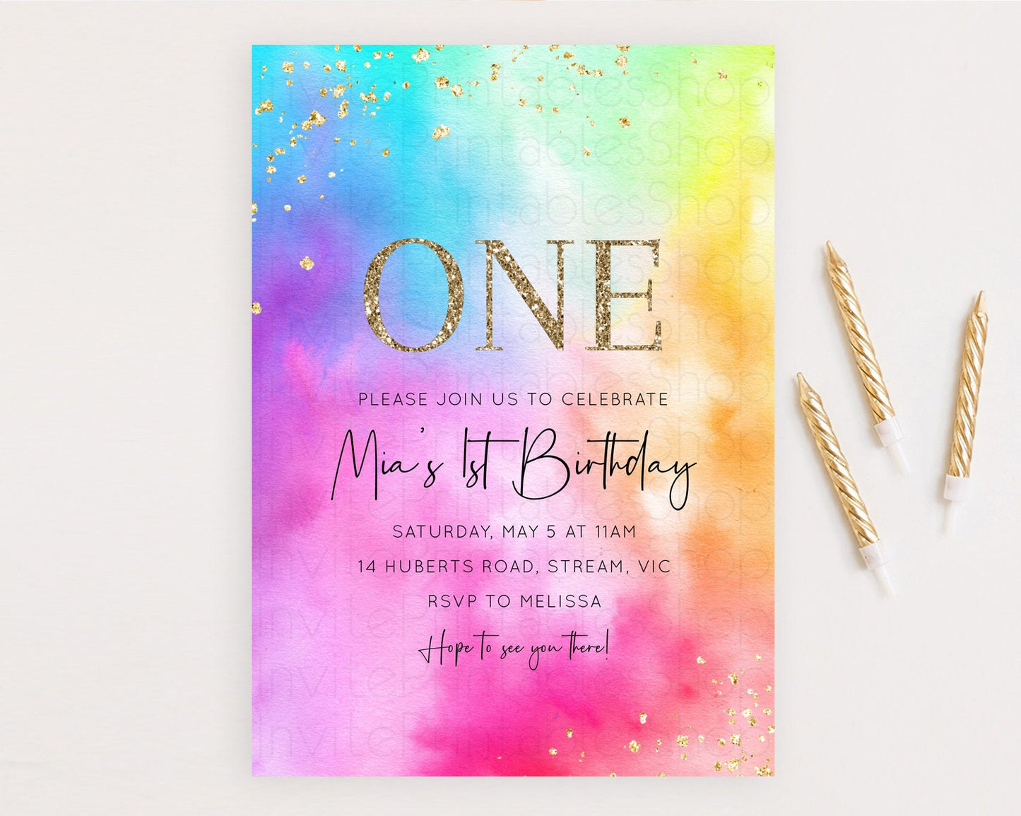 Tie Dye Invitation Rainbow Birthday Invitation Pastel Invitation Colorful Invitation Pastel Rainbow Party 3rd 2nd 1st First Birthday D10456