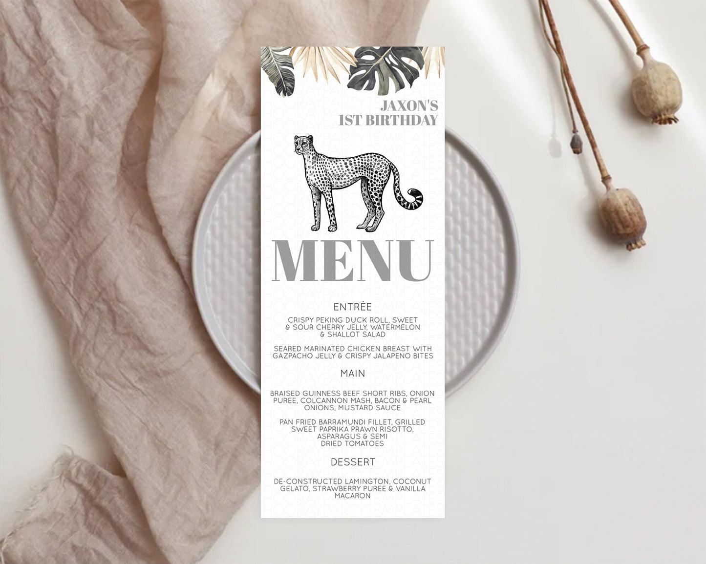 Cheetah Menu Cheetah Menu Template Cheetah Party Table Decor Safari Adventure Decor Cheetah Dinner Dessert Menu Party Food Menu D10823