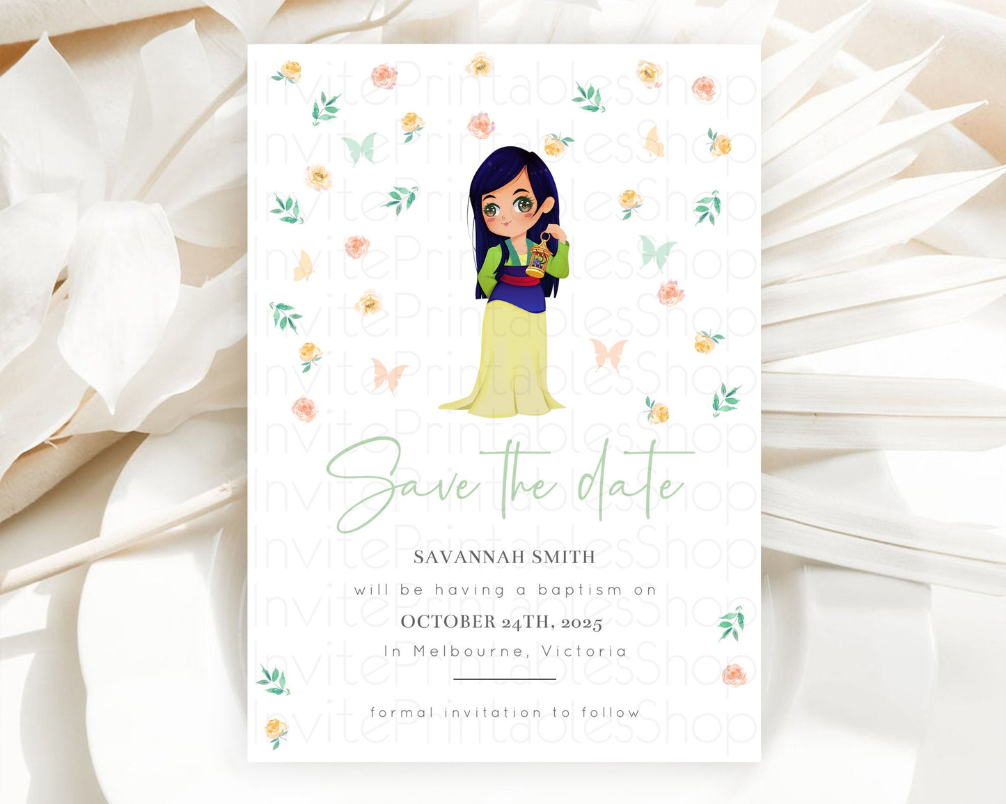 Princess Save The Date Template Secret Garden Enchanted Castle Pastel Floral Royal Party For 1st Birthday Baptism Baby Shower D10357