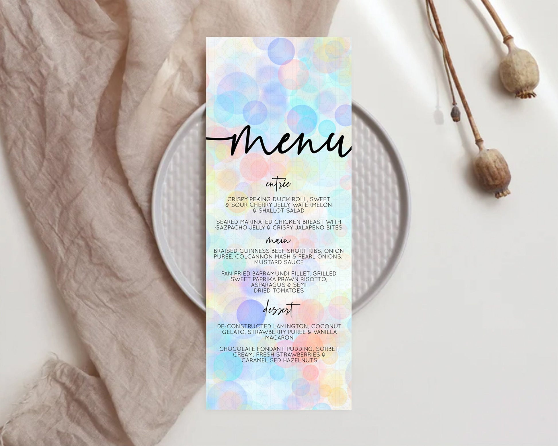 Editable Pastel Menu Bubbles Menu Template Bubble Bath Table Decor Rainbow P
