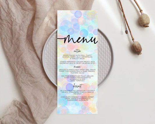 Editable Pastel Menu Bubbles Menu Template Bubble Bath Table Decor Rainbow P