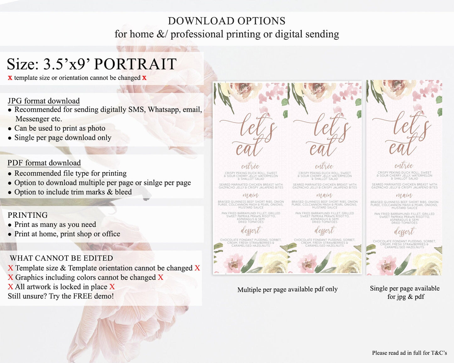 Secret Garden Menu Wildflower Menu Template Pastel Flower Garden Table Decor Boho Floral Dinner Dessert Floral Party Food Menu D10192