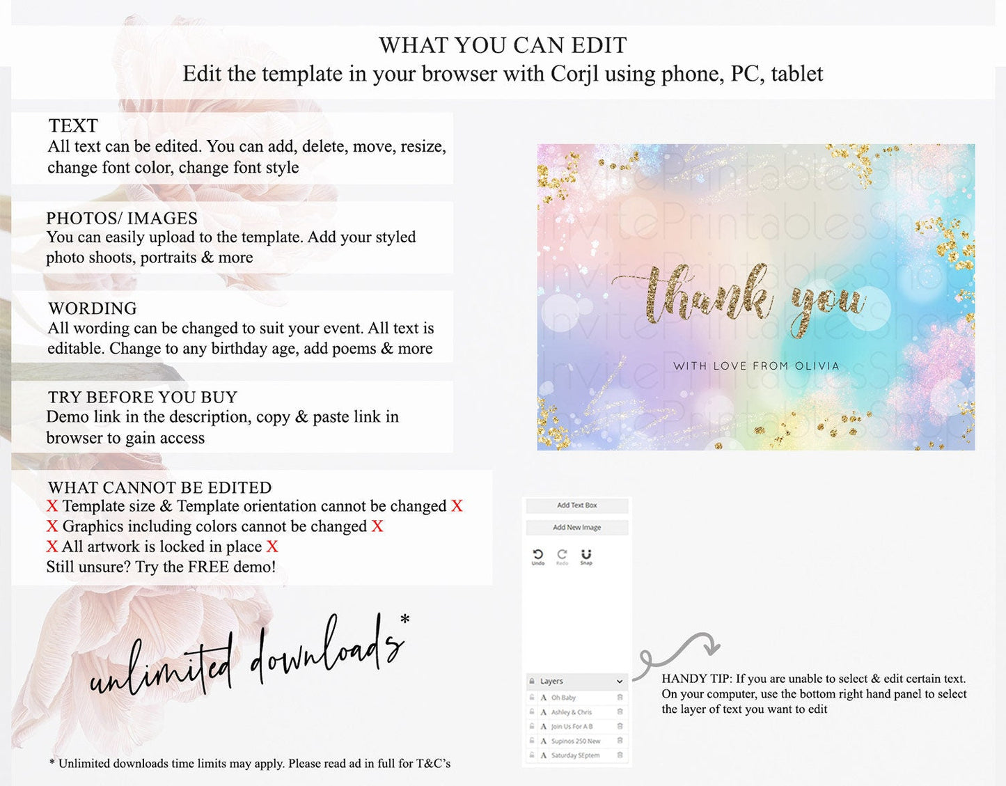 Pastel Thank You Rainbow Thank You Card Colorful Pastel Birthday Thank You Card Confetti Watercolor Pastel Teacher Thank You Cards D10677