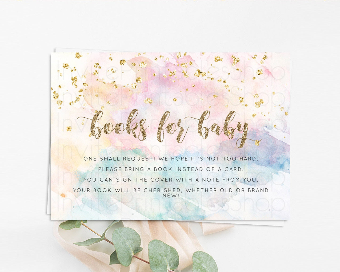 Pastel Books For Baby Card Pastel Rainbow Book Insert Colorful Ombre Watercolor Book Card Confetti Glitter Baby Book Poem Request D10264