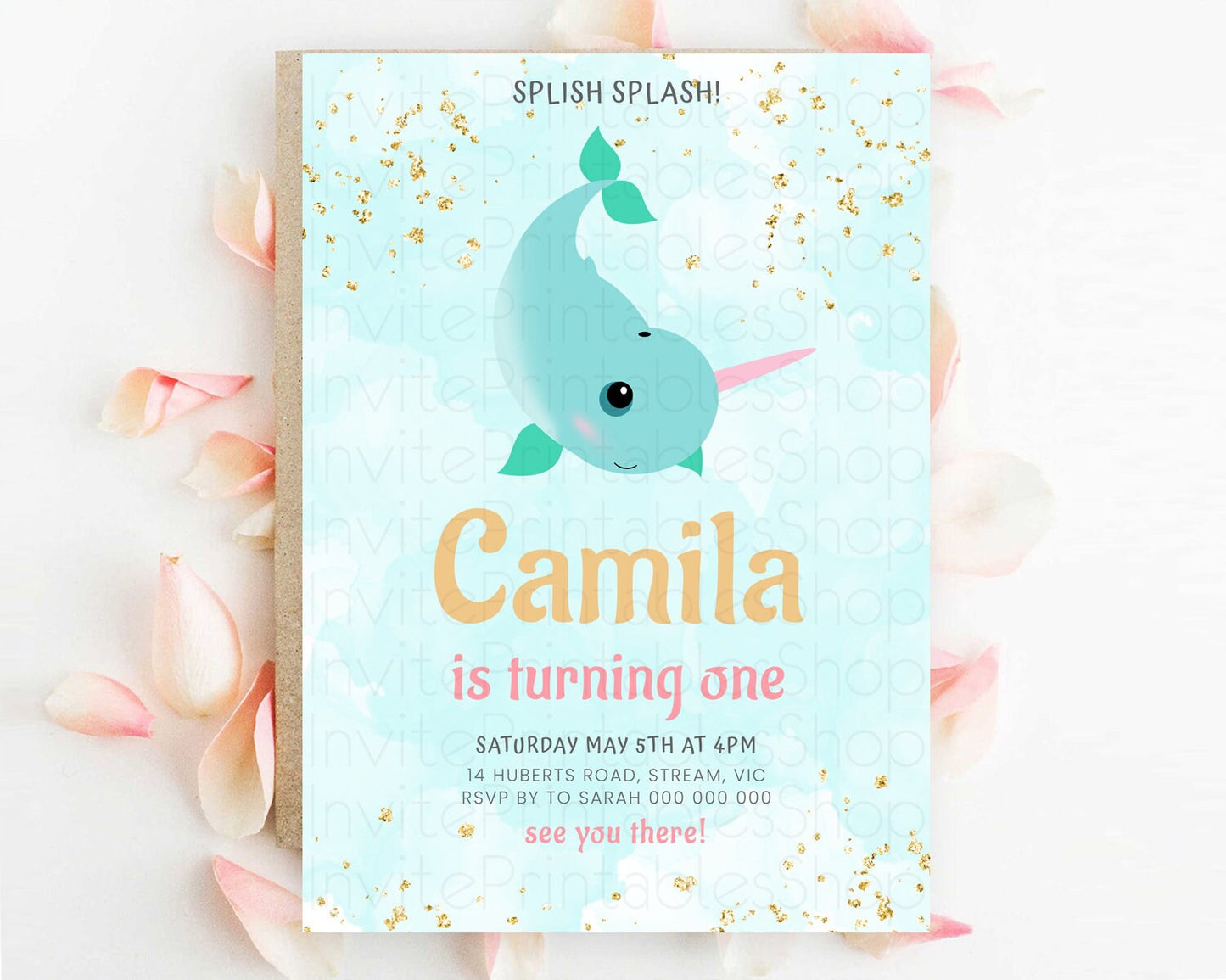 Narwhal Birthday Invitation Narwhal Unicorn Invitation Rainbow Sea Pastel Under Sea Unicorn Narwhal Party 3rd 2nd 1st First Birthday D10731