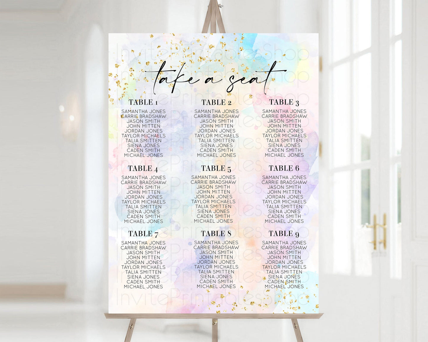 Rainbow Seating Chart Pastel Clouds Seating Sign Sprinkles Colorful Seating Poster Ombre Colors Wedding Christening Birthday Baptism