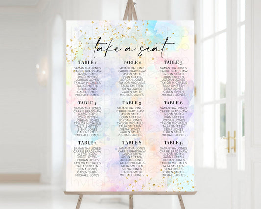 Rainbow Seating Chart Pastel Clouds Seating Sign Sprinkles Colorful Seating Poster Ombre Colors Wedding Christening Birthday Baptism