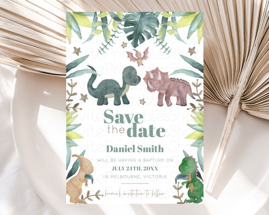Editable Dinosaur Save The Date Template Dinosaur Volcano Watercolor Volcano