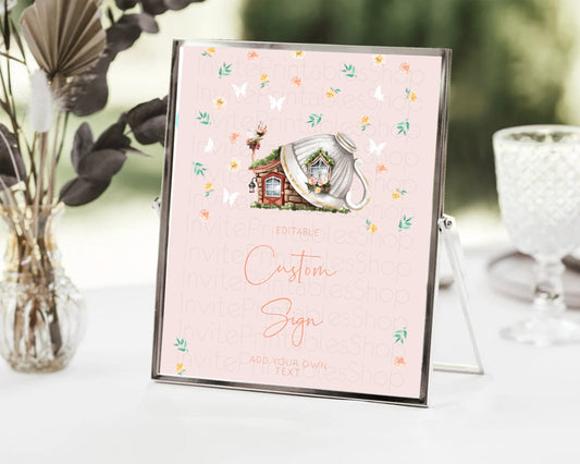 Editable Fairy Sign Enchanted Garden Table Sign Decor Pastel Floral Butterfl