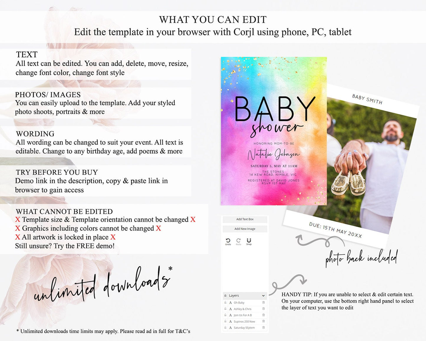 Pastel Baby Shower Invitation Rainbow Baby Shower Invitation Colorful Pastel Watercolor Invitation Gold Glitter Sprinkles Ombre D10456