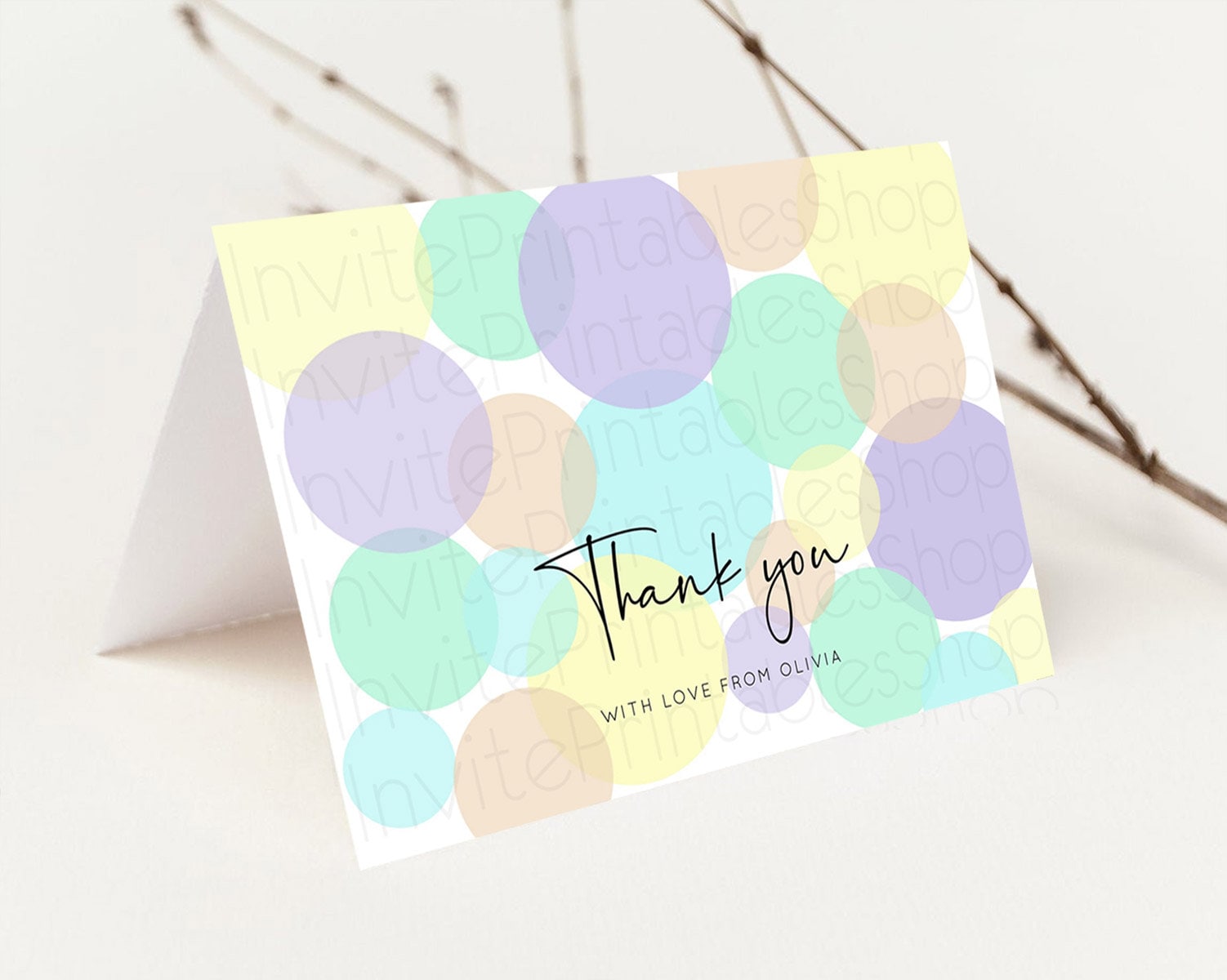Editable Rainbow Thank You Pastel Thank You Card Pastel Rainbow Birthday Tha