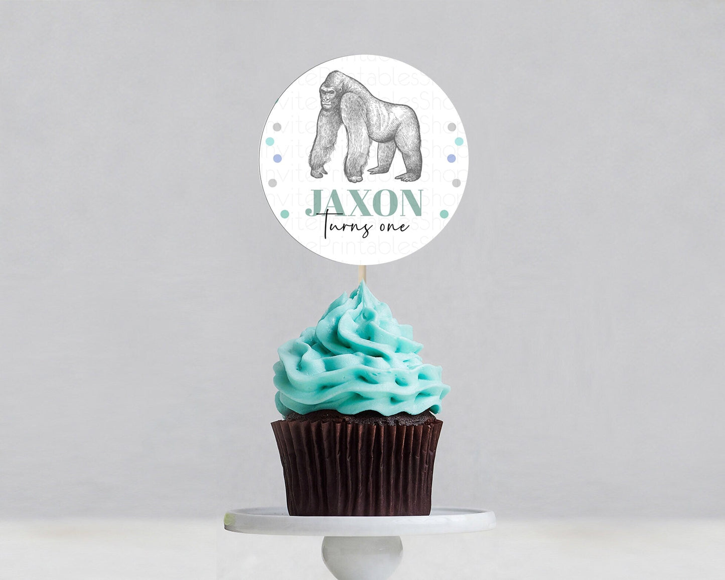 Gorilla Cupcake Toppers Jungle Gorilla Cupcake Gorilla Party Decor Gorilla Jungle Adventure Zoo Green Palm Leaf Fern First Birthday D10854