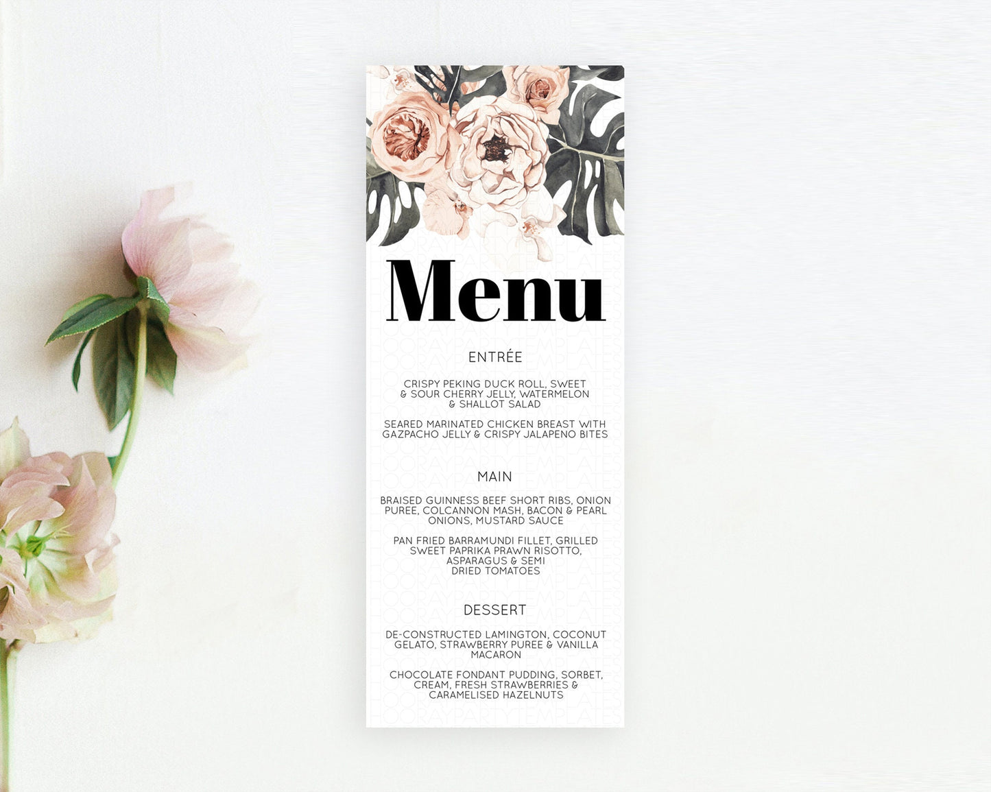 Secret Garden Menu Wildflower Menu Template Pastel Flower Garden Table Decor Boho Floral Dinner Dessert Floral Party Food Menu D10249