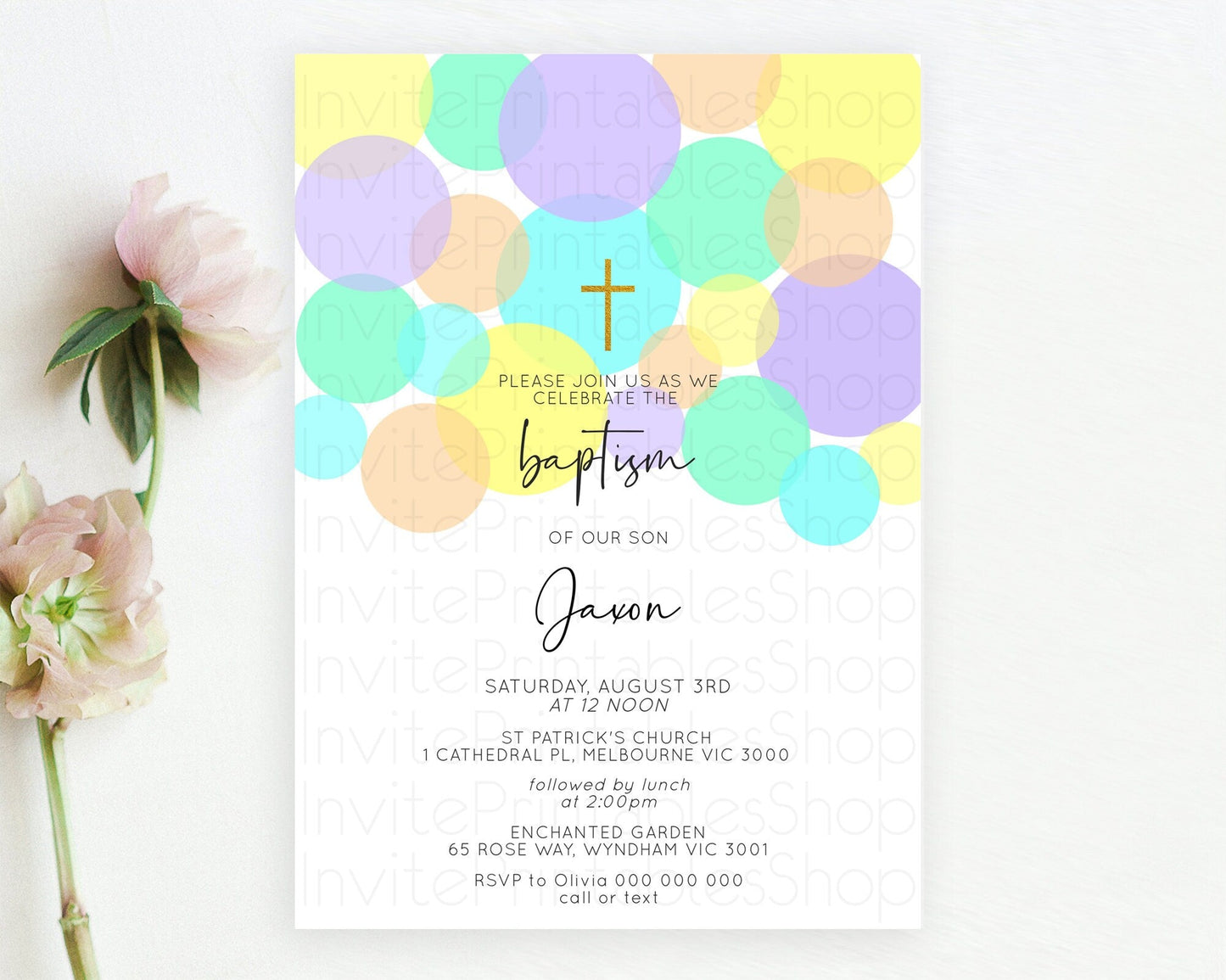 Pastel Baptism Invitation Pastel Confetti Baptism 1st Birthday Invitation Colorful Rainbow Confetti Bubbles Christening Invitation D10412
