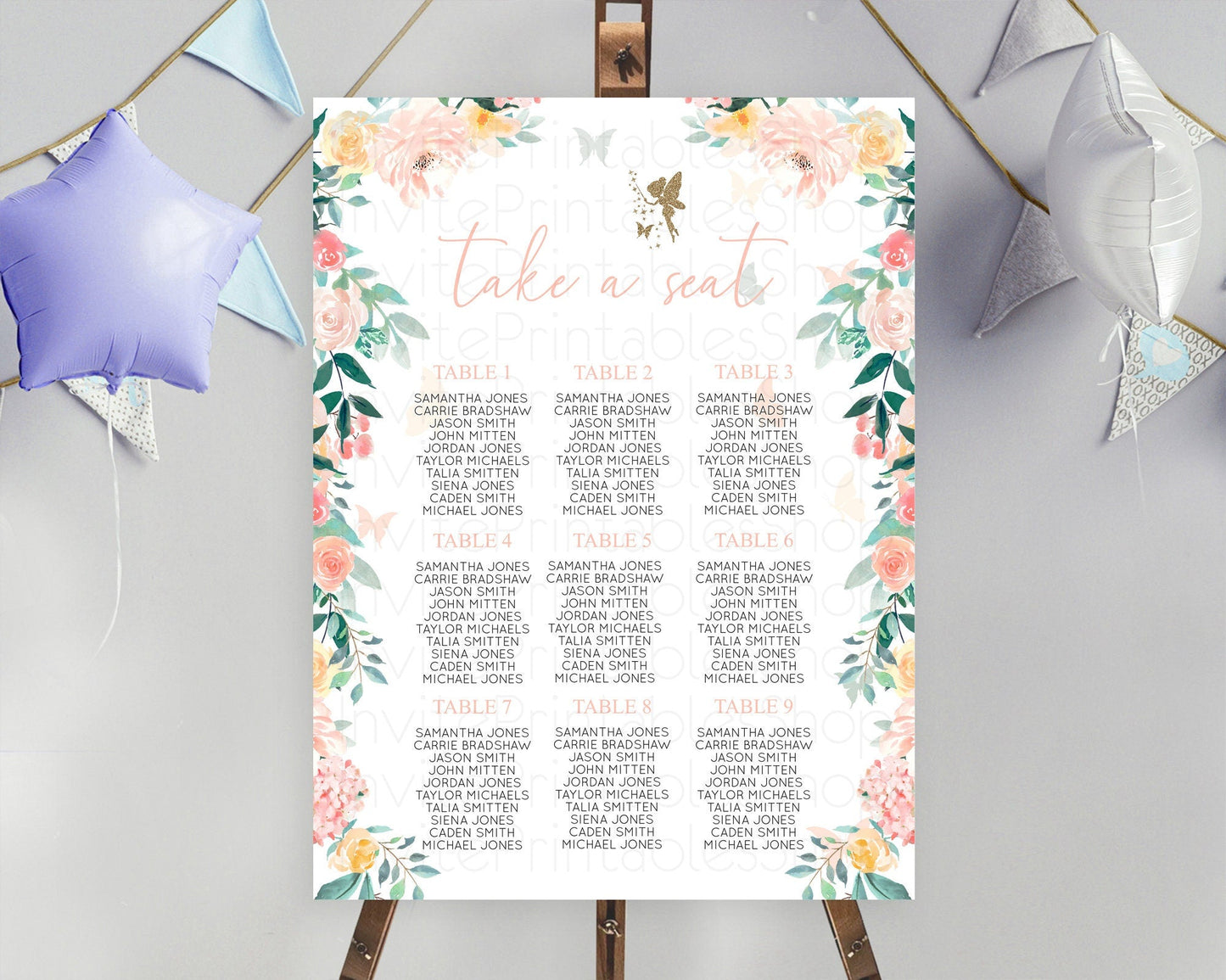 Fairy Seating Chart Pastel Fairy Seating Chart Fairy Tea Party Fairy Garden Seating Sign Enchanted Garden Floral Butterfly Decor D10789