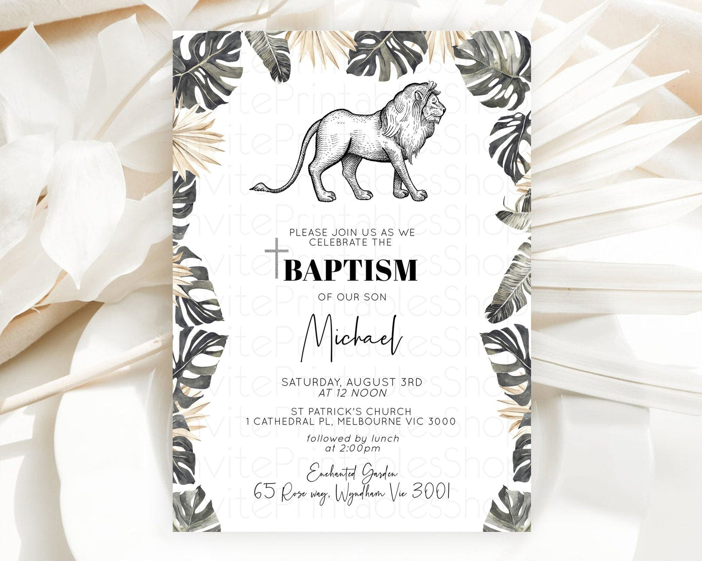 Lion Baptism Invitation Lion Baptism 1st Birthday Invitation Modern Safari Adventure Lion Christening Invitation Holy Communion D10807