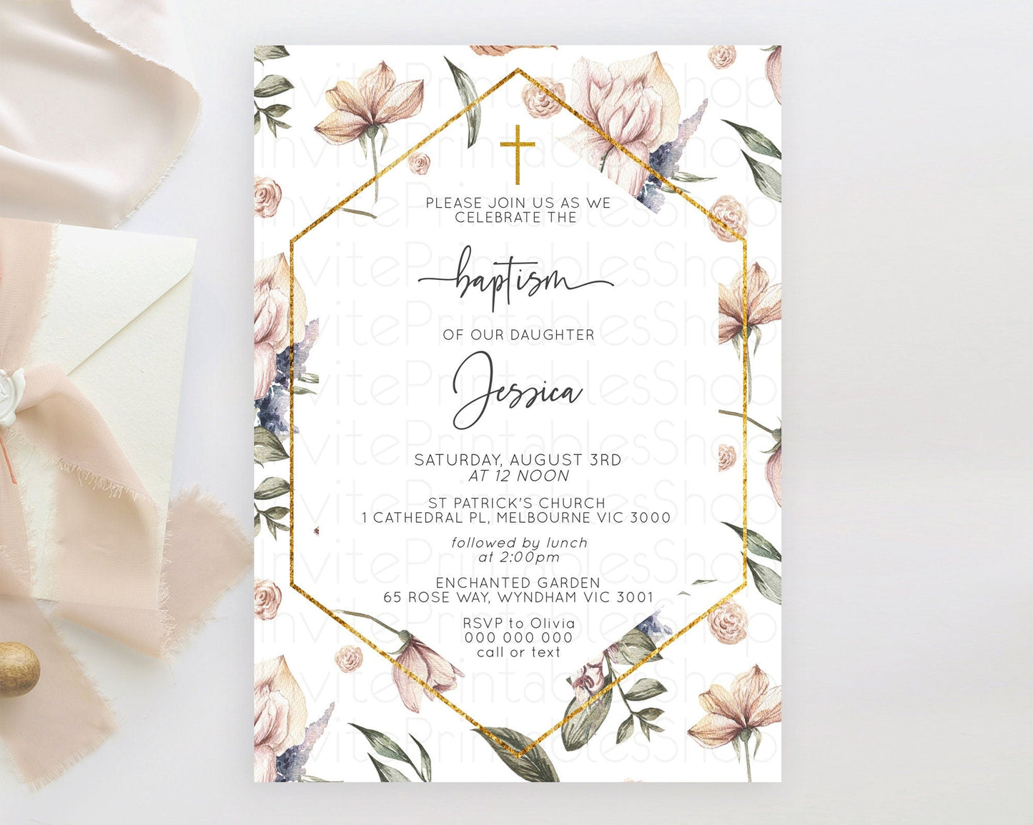 Secret Garden Baptism Invitation Wildflower Baptism Birthday Invite Pastel Flowers Christening Invite Enchanted Garden Boho Floral D10504