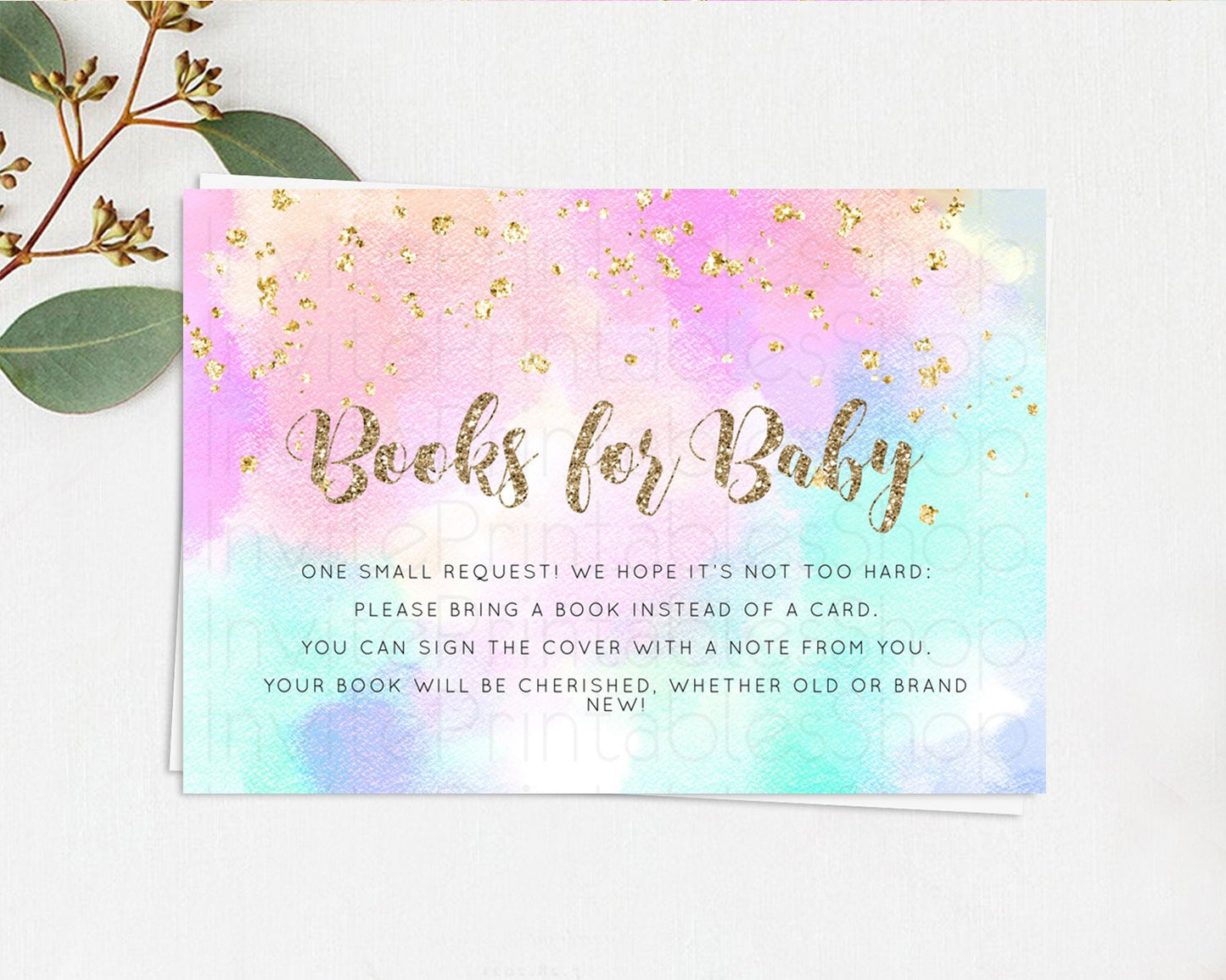 Pastel Books For Baby Card Pastel Rainbow Book Insert Colorful Ombre Watercolor Book Card Confetti Glitter Baby Book Poem Request D10669