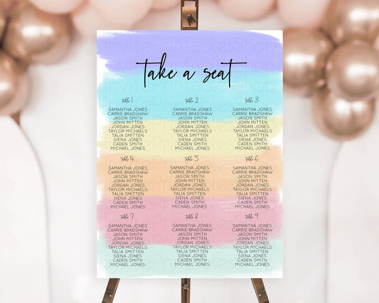 Editable Rainbow Seating Chart Pastel Seating Chart Colorful Pastel Watercol