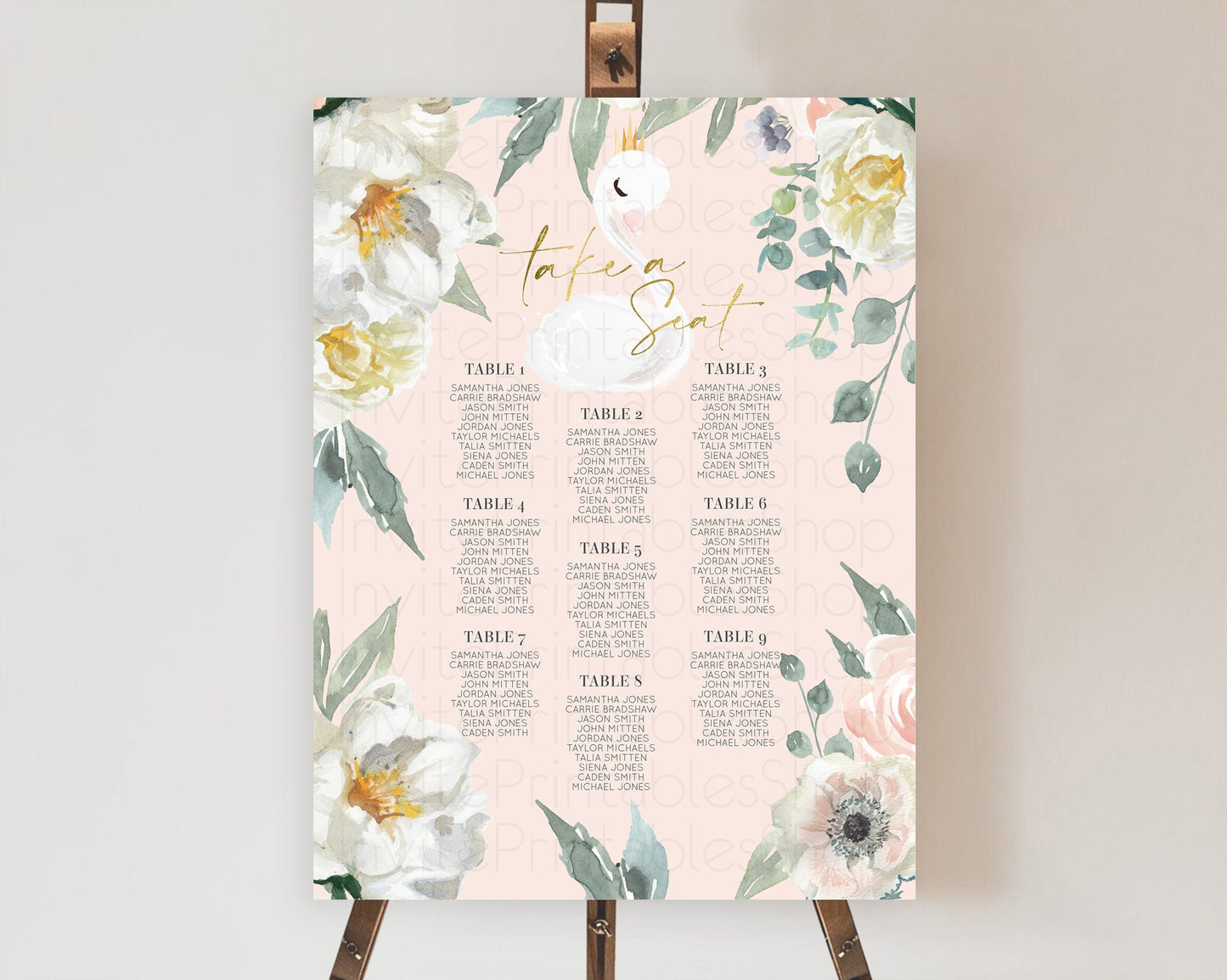 Swan Seating Chart Swan Princess Ballet Seating Sign Watercolour Pastel Floral Enchanted Forest Swan Lake Party Decor Secret Garden D10115