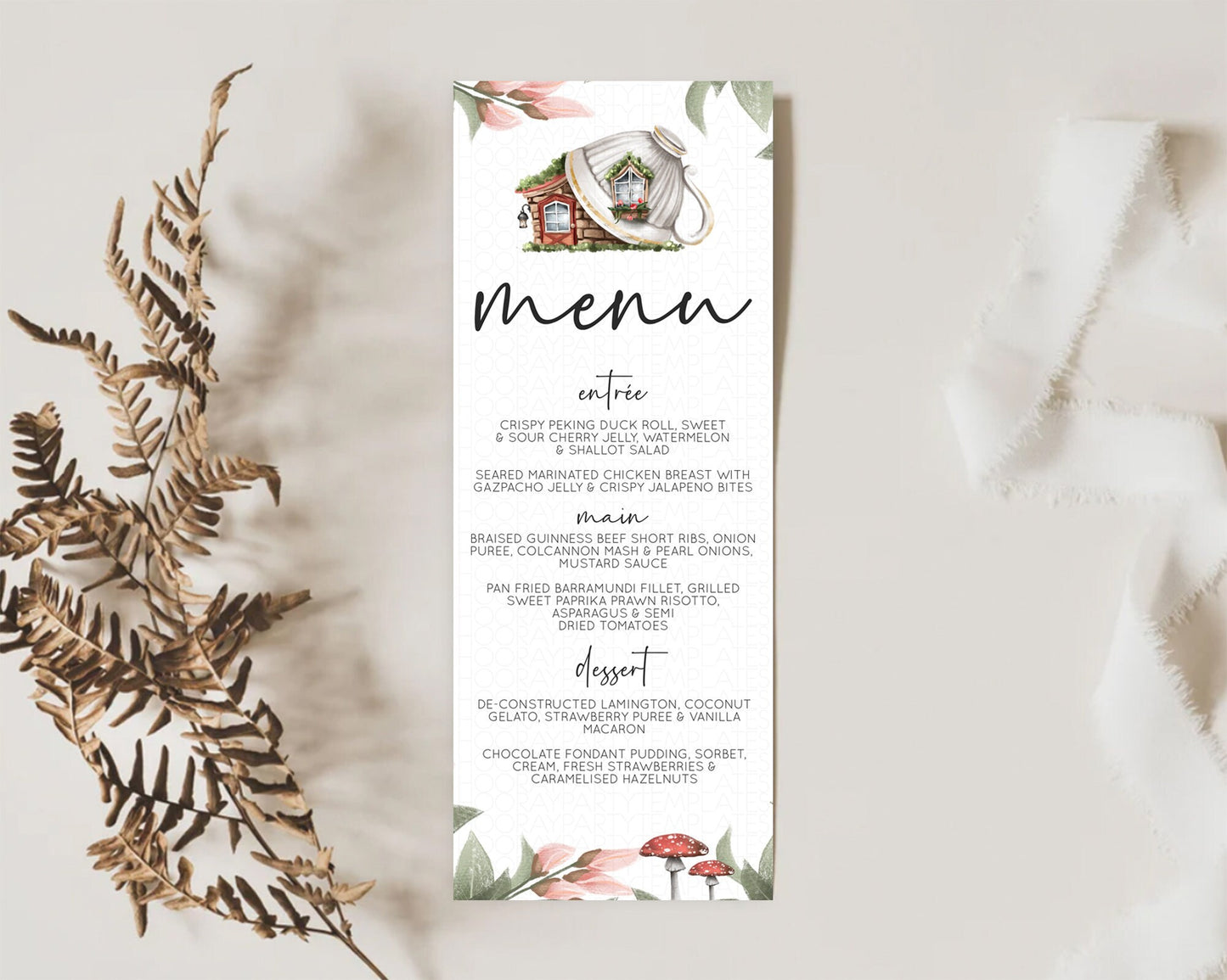 Fairy Menu Fairy Menu Template Enchanted Garden Pastel Floral Butterfly Table Décor Fairy Secret Garden Dinner Dessert Food Menu D10851