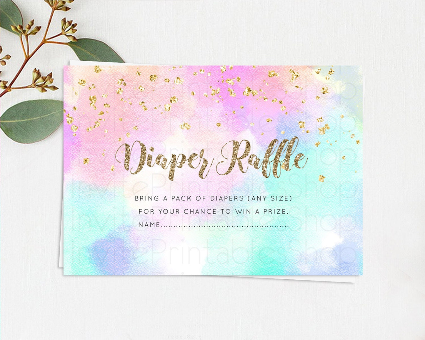 Pastel Diaper Raffle Card Pastel Rainbow Diaper Raffle Insert Colorful Ombre Watercolor Diaper Ticket Confetti Glitter Raffle Game D10669