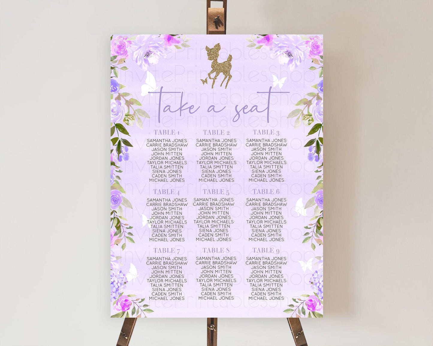 Fawn Seating Chart Deer Seating Chart Enchanted Forest Party Butterfly Pastel Flowers Whimsical Seating Chart Woodland Seating Sign D10963