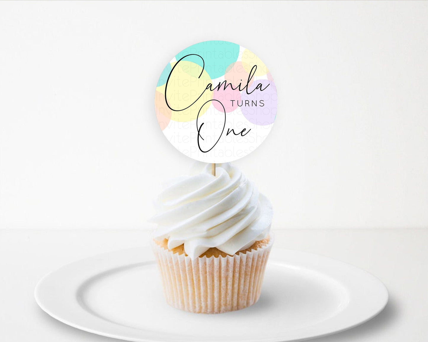 Pastel Cupcake Toppers Pastel Confetti Cupcake Topper Bubbles Sprinkles Colorful Rainbow Confetti Cupcake First Birthday Party Decor D10784