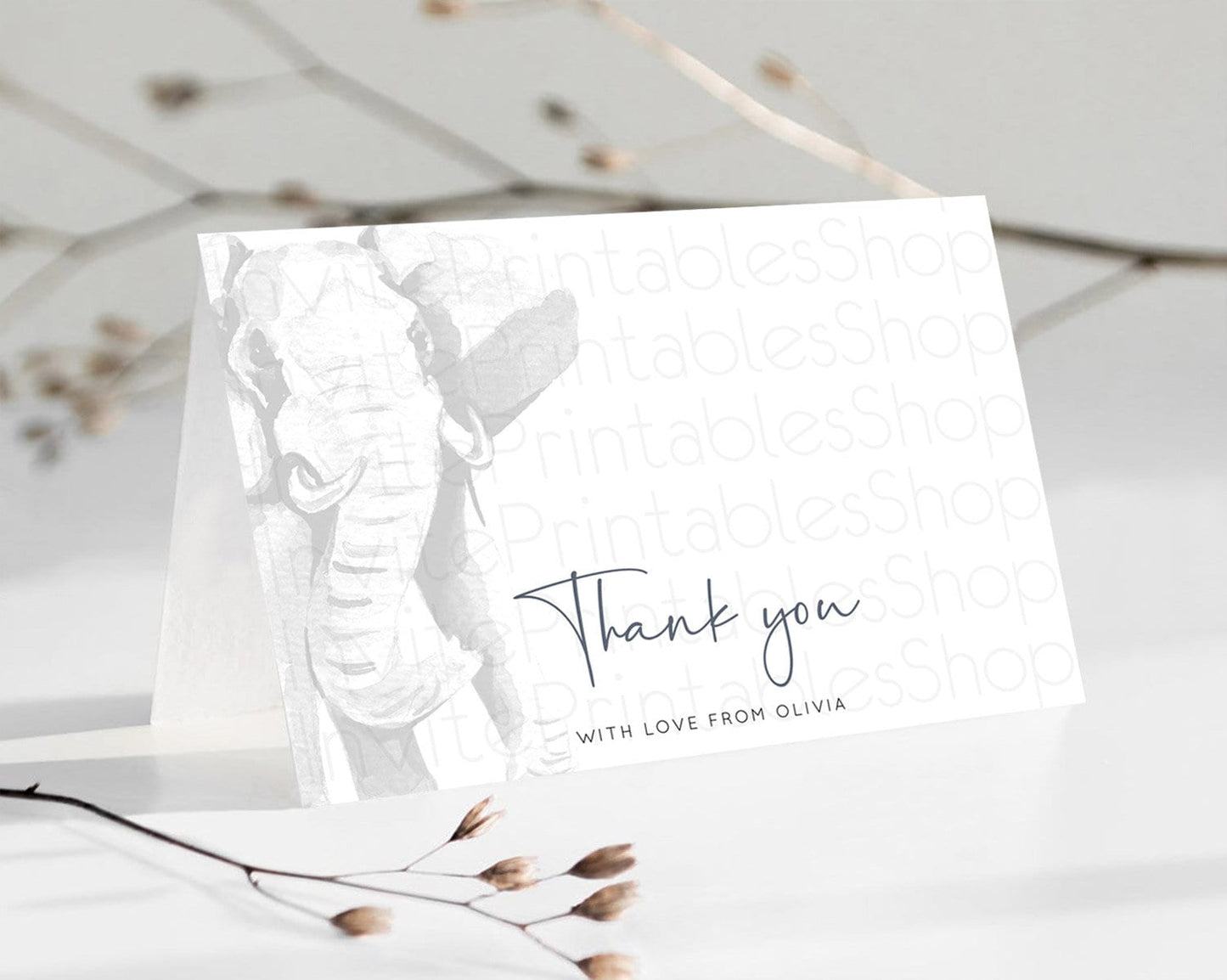 Editable Pastel Elephant Thank You Rainbow Elephant Thank You Card Colorful