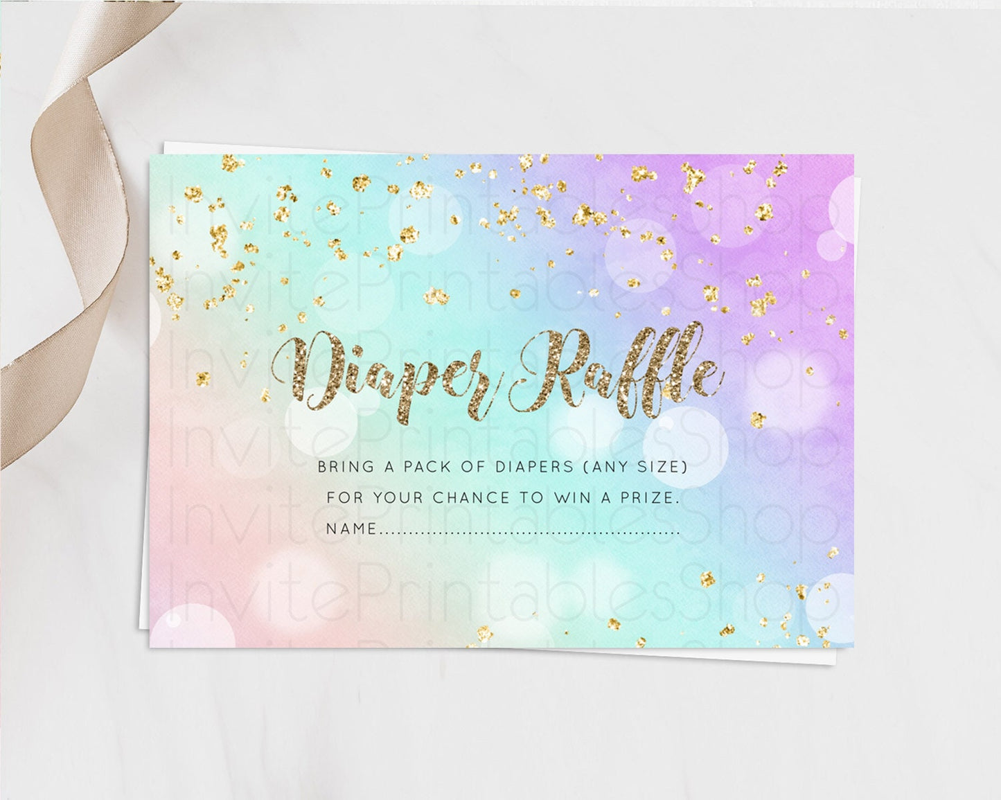 Pastel Diaper Raffle Card Pastel Rainbow Diaper Raffle Insert Colorful Ombre Watercolor Diaper Ticket Confetti Glitter Raffle Game D10621