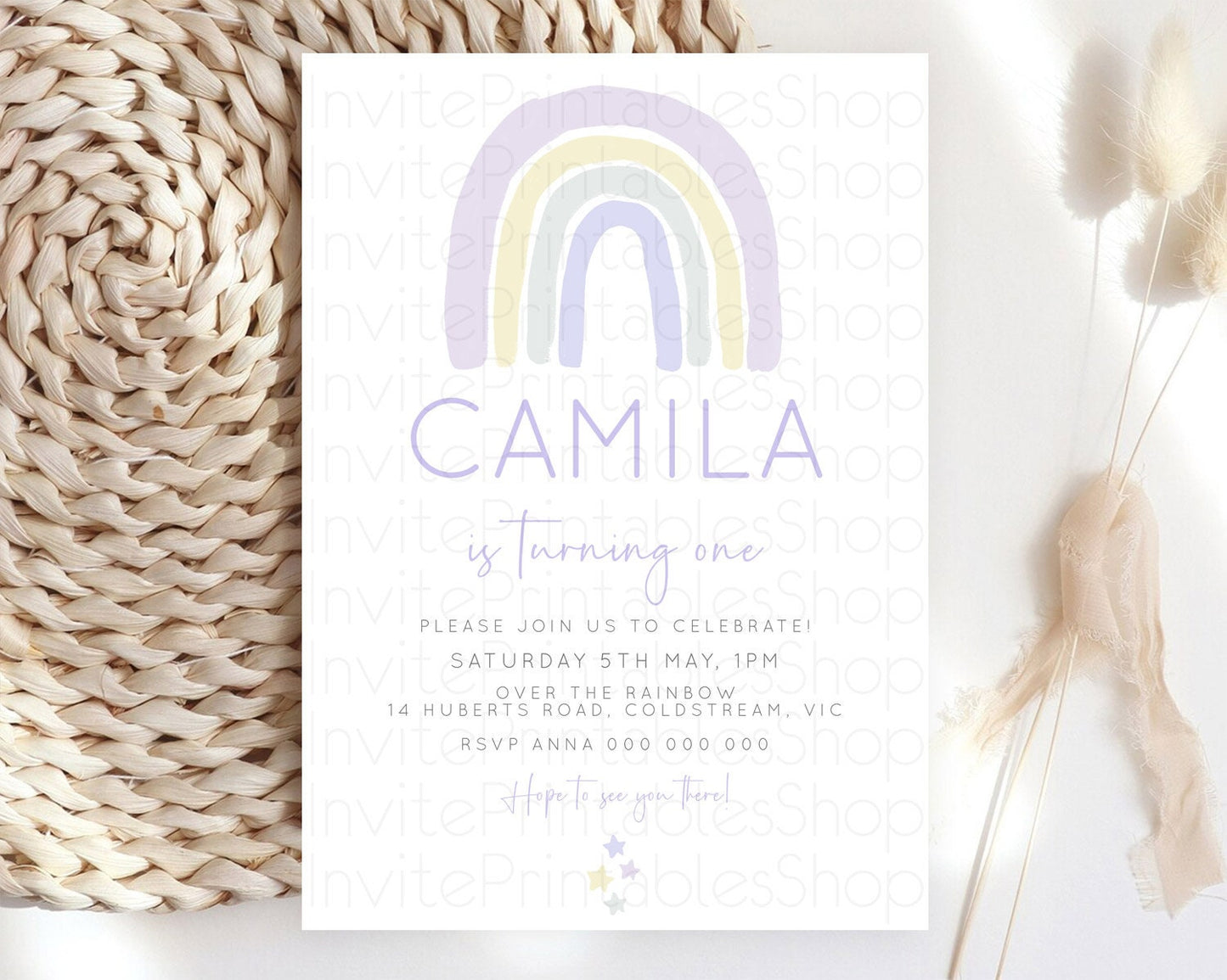 Editable Pastel Rainbow Birthday Invitation Pastel Rainbow Invitation Rainbo