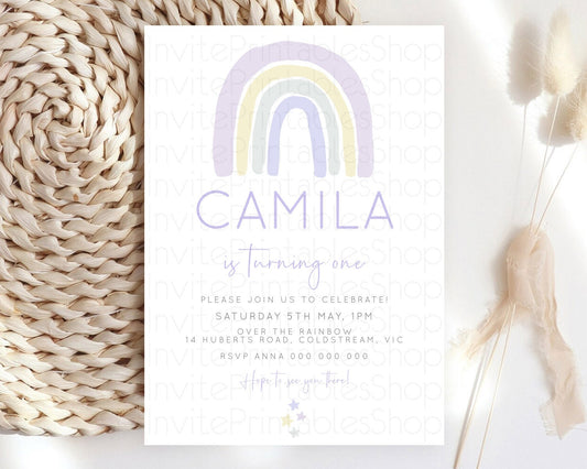 Editable Pastel Rainbow Birthday Invitation Pastel Rainbow Invitation Rainbo