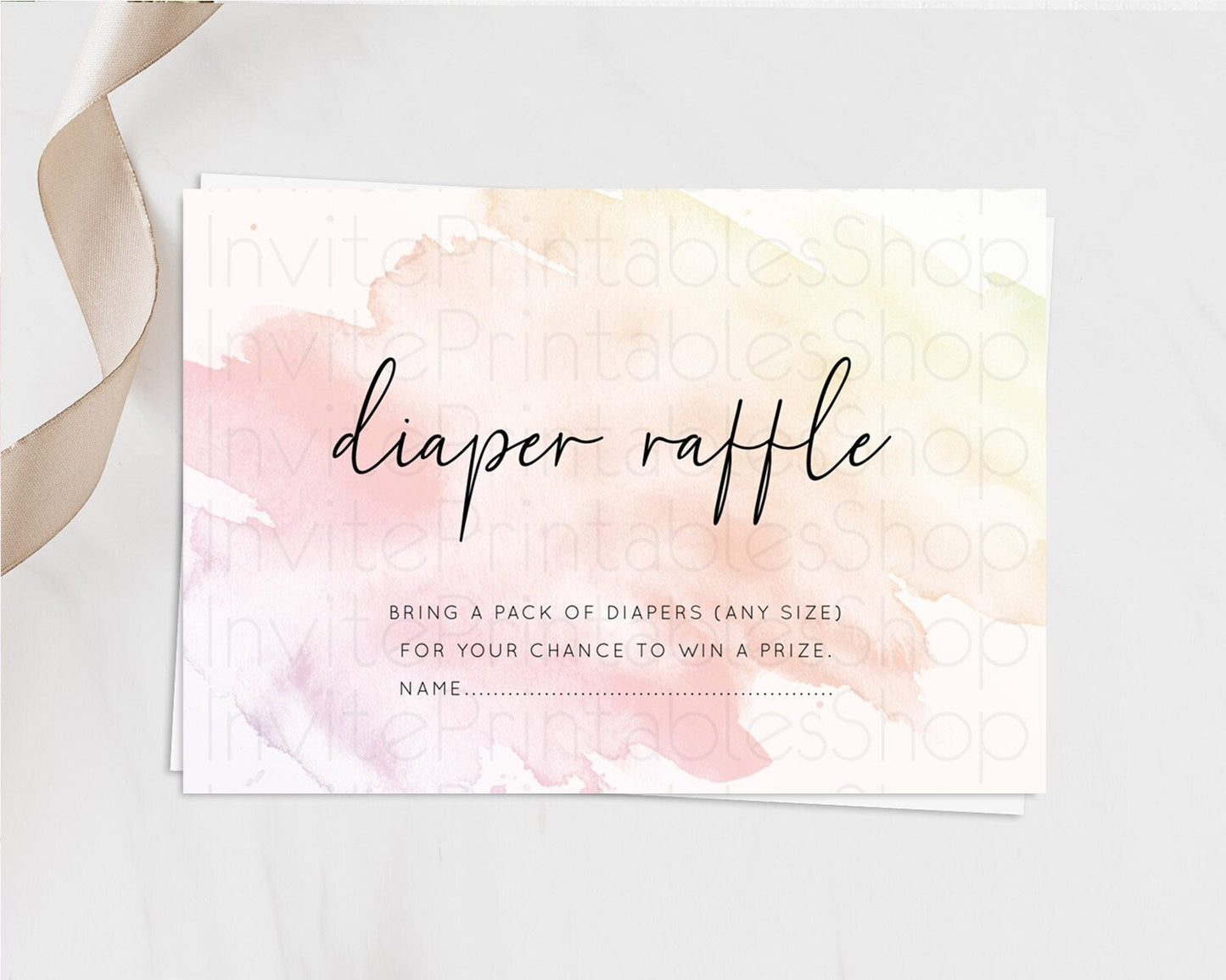 Pink Diaper Raffle Card Watercolor Diaper Raffle Insert Pastel Pink Baby Shower Diaper Ticket Pink Watercolor Splash Raffle Game D10164
