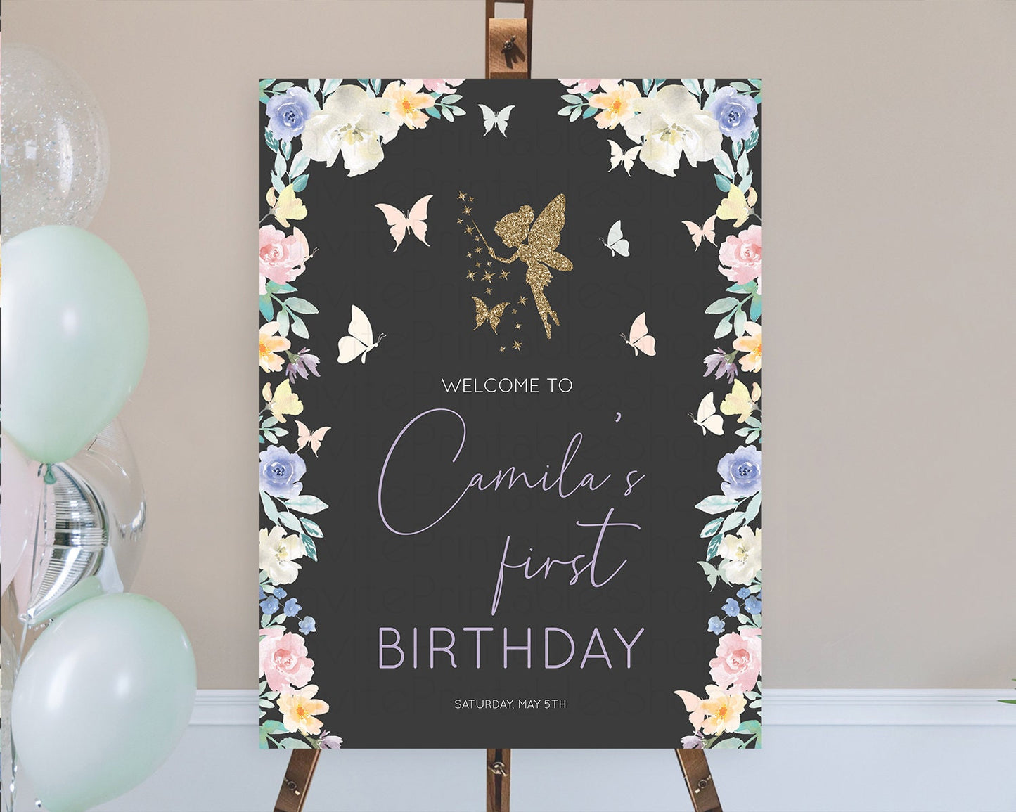 Fairy Welcome Sign Fairy Welcome Board Enchanted Garden Pastel Floral Butterfly Decor Secret Garden First Birthday Welcome Sign D10881