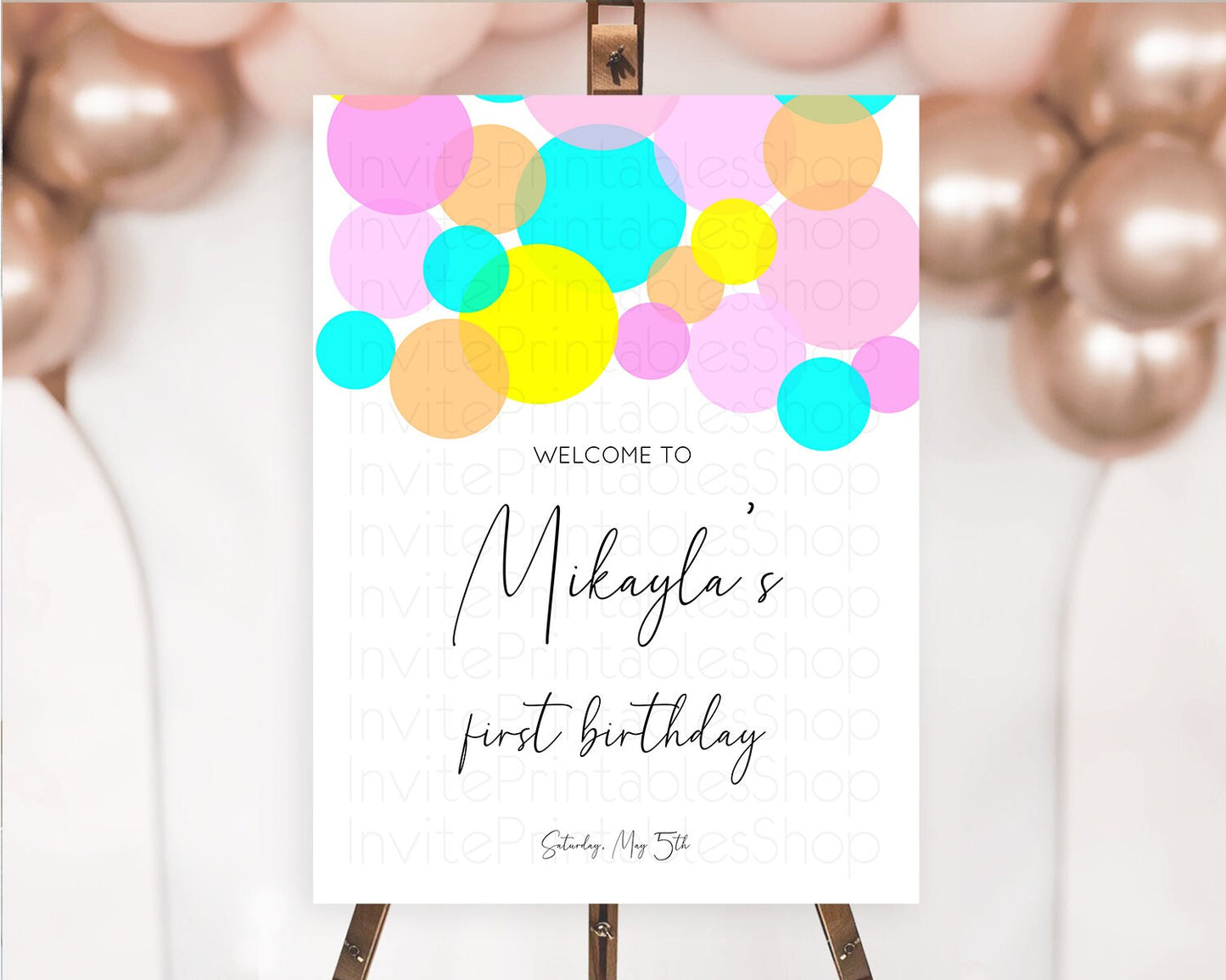 Rainbow Welcome Sign Pastel Welcome Board Pastel Rainbow Confetti Welcome Sign Colorful Bubbles Pastel First Birthday Welcome Sign D10896