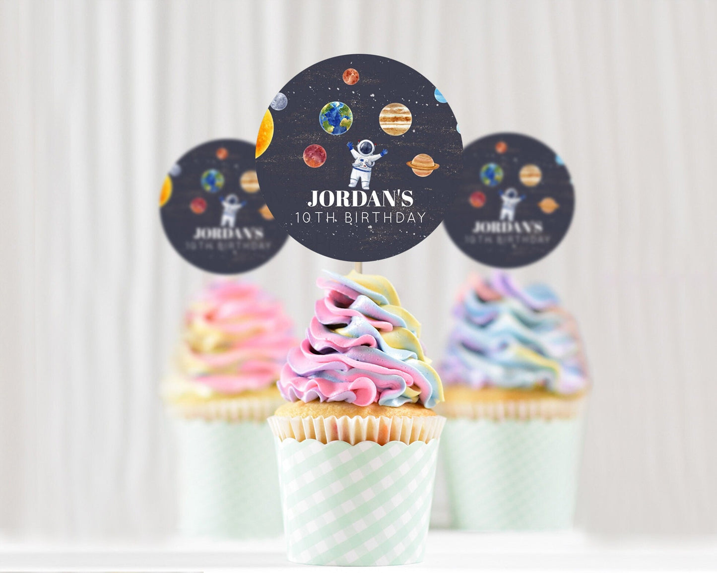 Space Cupcake Toppers Space Decor First Trip Around the Sun Decor Decor Sky Stars Planets Milkyway Solar System Cupcake Topper D10144