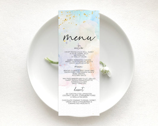 Editable Pastel Menu Pastel Rainbow Menu Template Colorful Pastel Table Deco