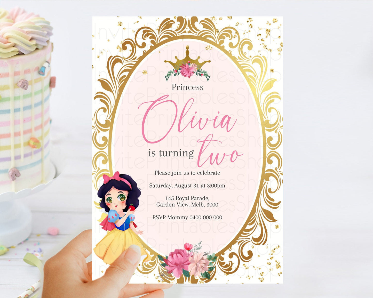 Princess Birthday Invitation Castle Invitation Royal Birthday Fairy Tale Enchanted Mirror Pastel Floral Garden 1st First Birthday D10740