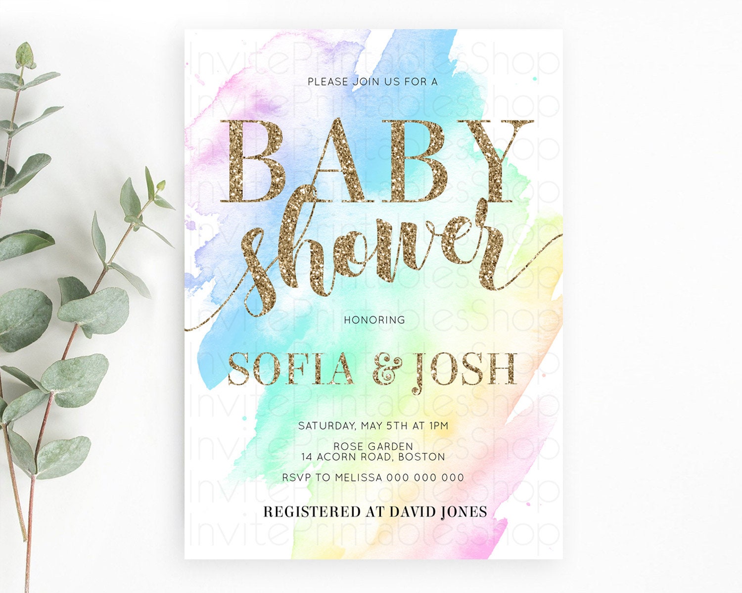 Editable Pastel Baby Shower Invitation Rainbow Baby Shower Invitation Colorf