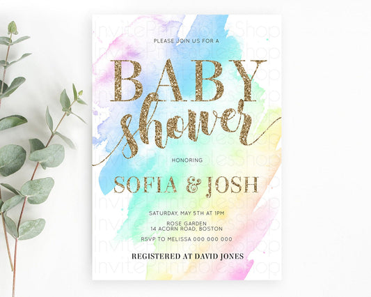 Editable Pastel Baby Shower Invitation Rainbow Baby Shower Invitation Colorf