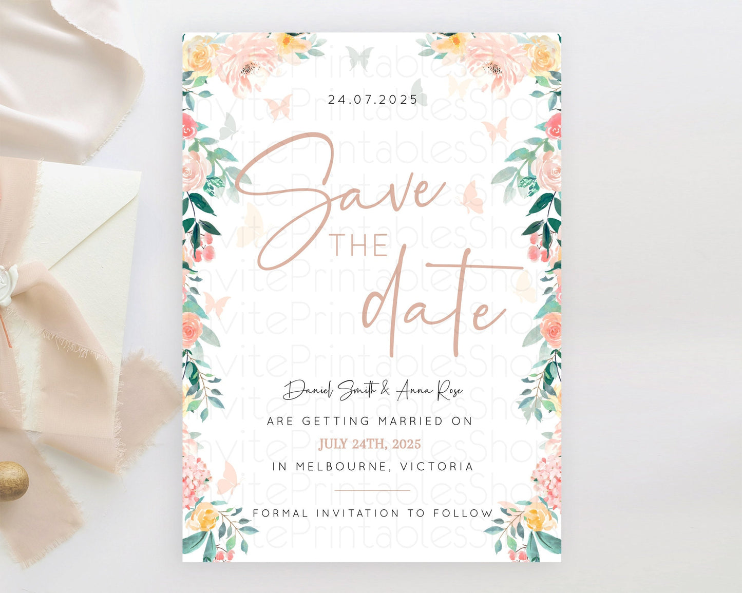 Wildflower Save The Date Template Secret Garden Save The Date Pastel Floral Garden Party Boho Flowers Birthday Baby Shower Wedding D10706