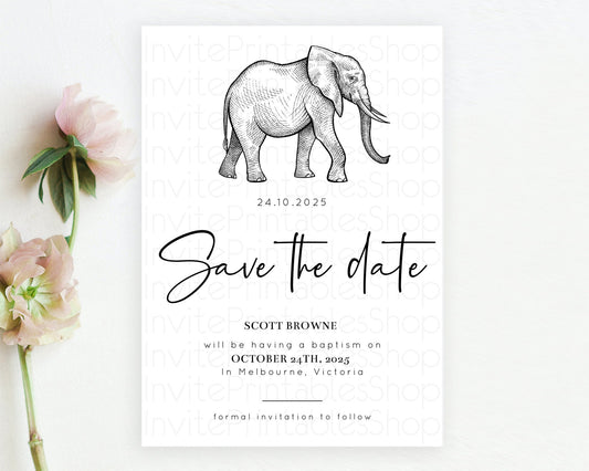 Editable Elephant Save The Date Template Elephant Safari Adventure Party Dri
