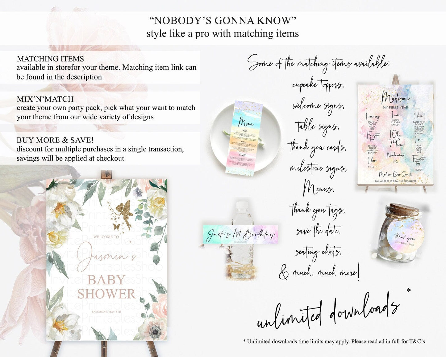 Fairy Baby Shower Welcome Sign Fairy Welcome Board Enchanted Garden Pastel Floral Butterfly Decor Secret Garden Fairy Welcome Sign D10800