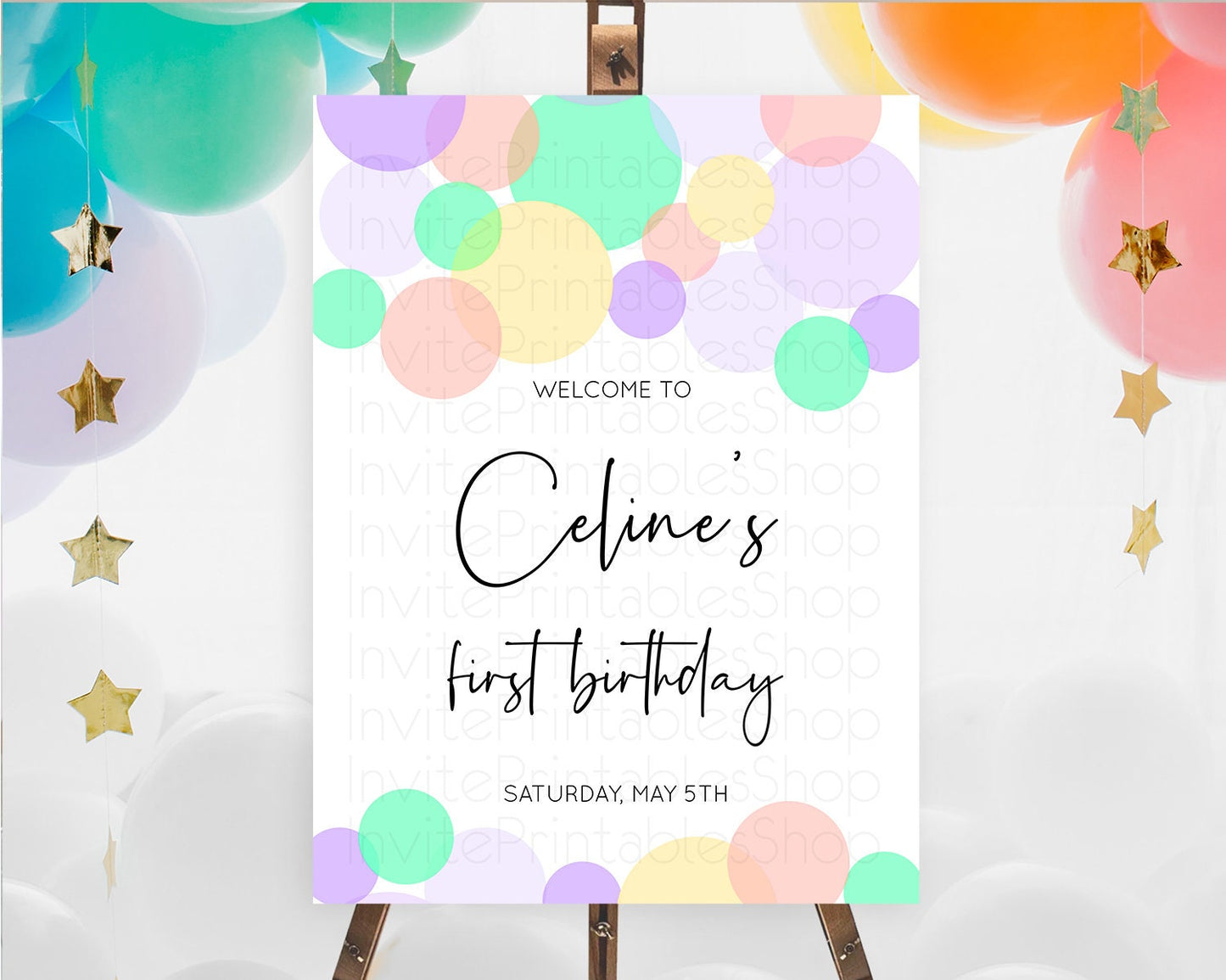 Rainbow Welcome Sign Pastel Welcome Board Pastel Rainbow Confetti Welcome Sign Colorful Bubbles Pastel First Birthday Welcome Sign D10380