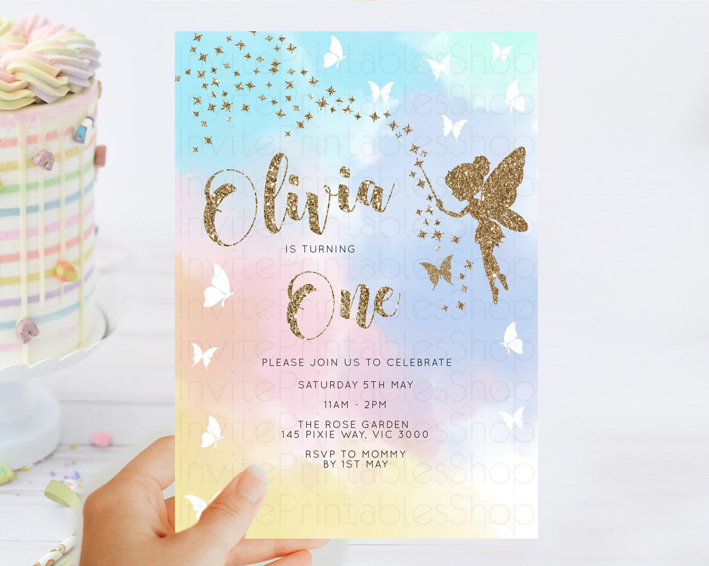 Fairy Birthday Invitation Fairy Invites Fairy Tea Party Fairy Garden Birthday Secret Garden Enchanted Garden Pastel Floral Butterfly D10894